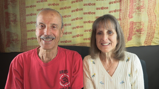 A picture of Lisa and Kenny doing the podcast titled Cultivating Peace on Earth.